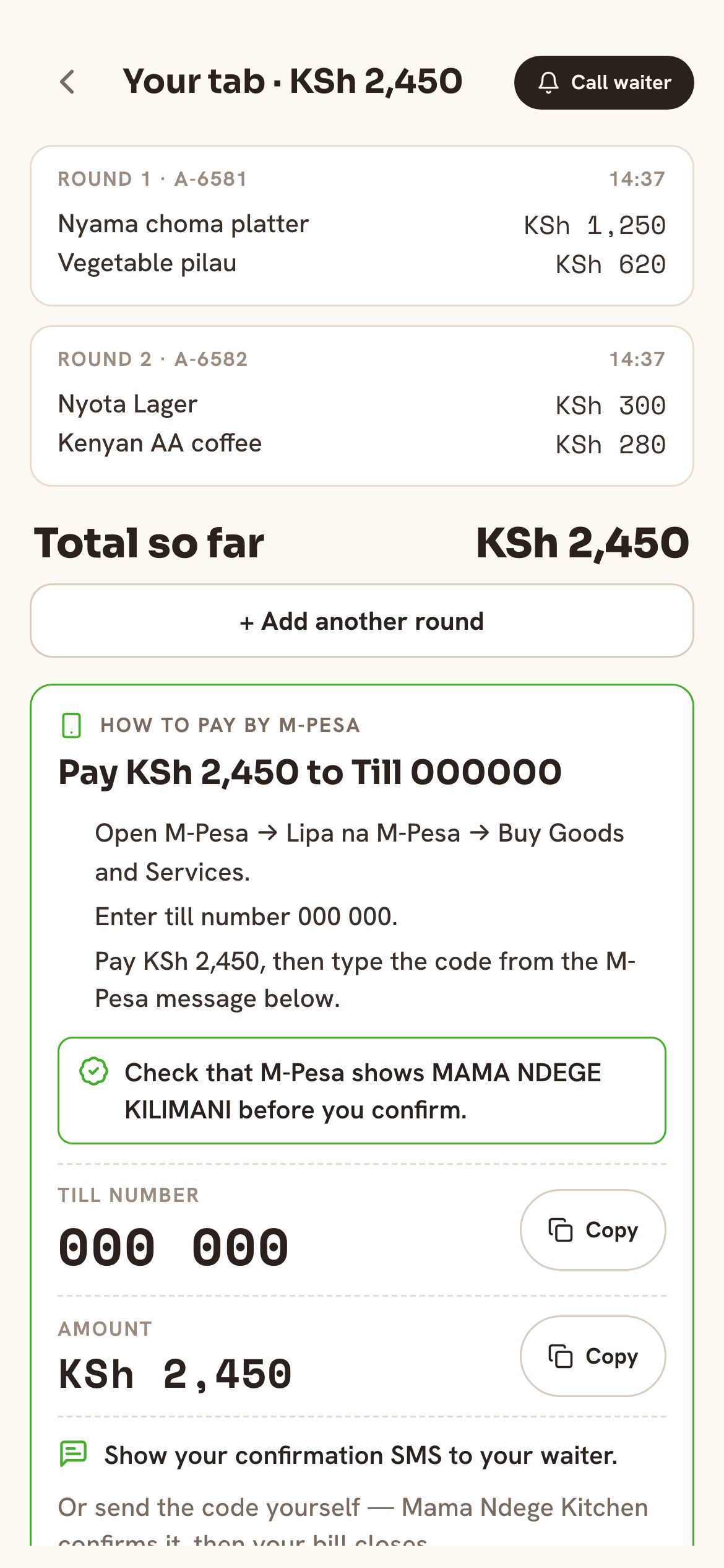 Paying the bill by M-Pesa