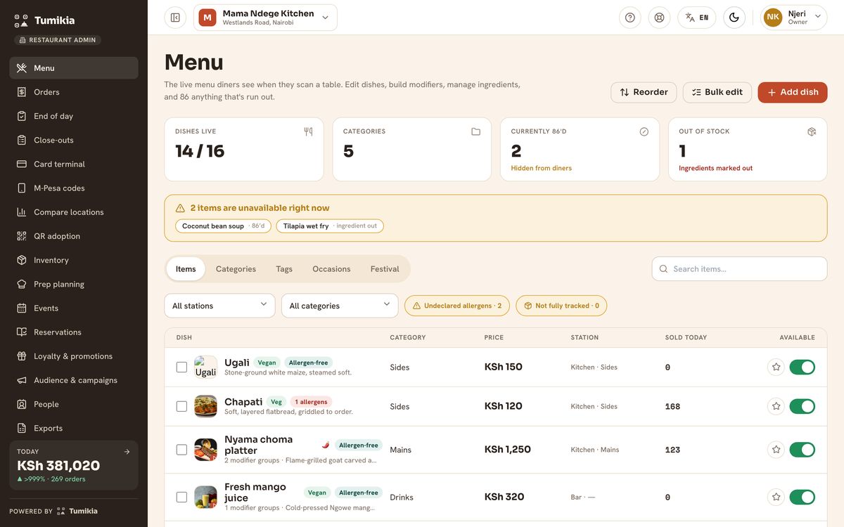 Menu management