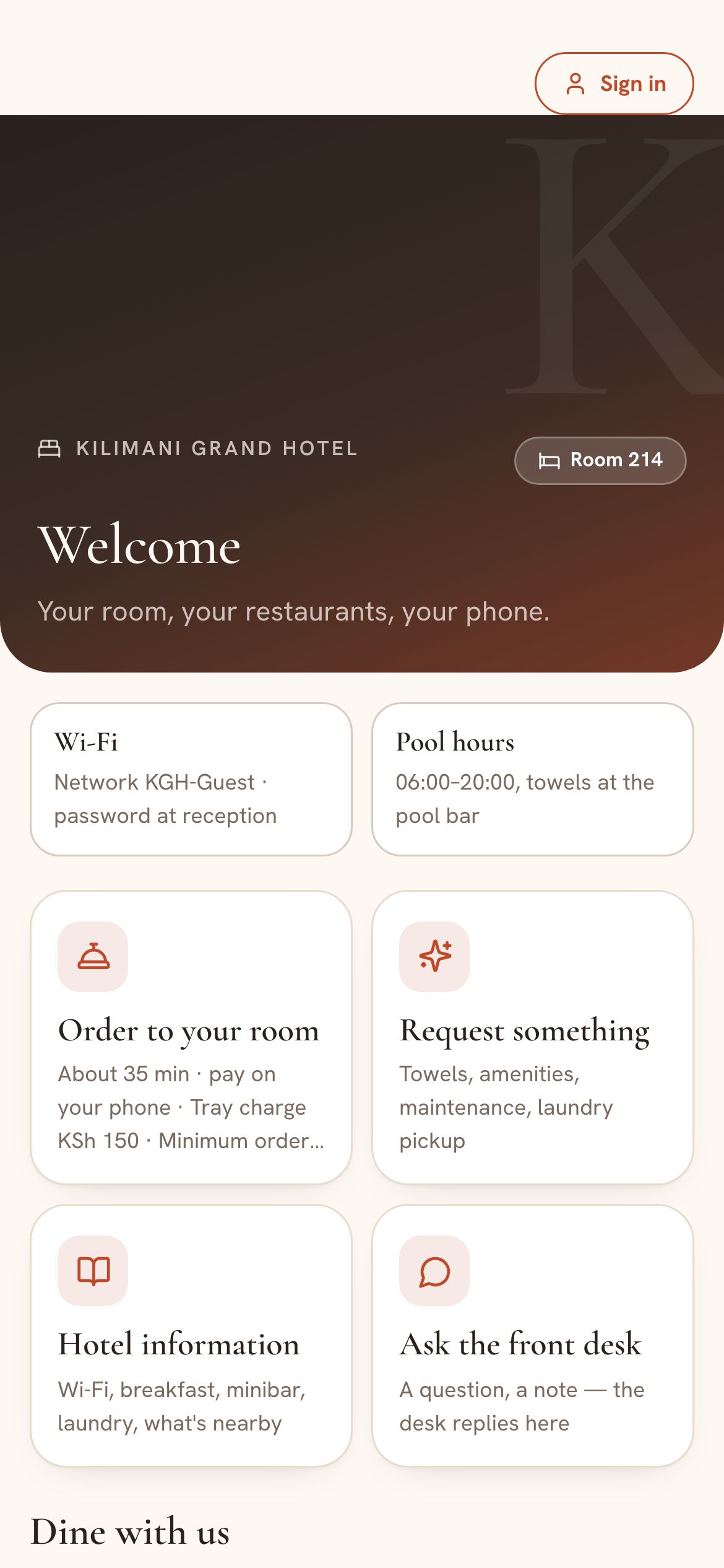 The guest room page